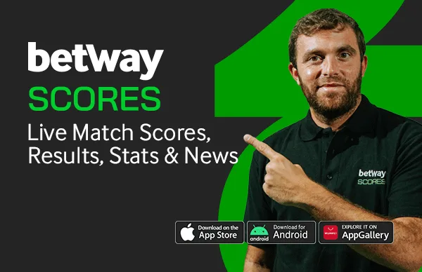 Betway Scores promotional banner: live match scores, results, stats and news app